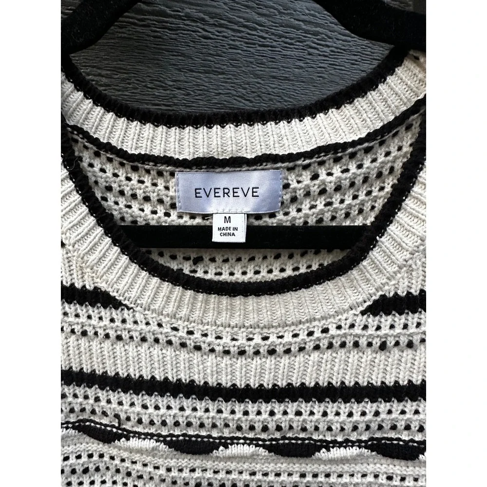 Evereve Womens Black White Striped Pointelle Knit Cap Sleeve Sweater Vest Size M